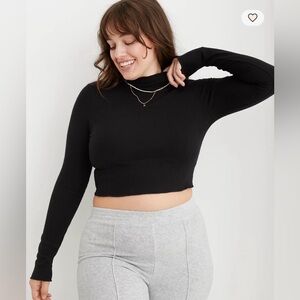 Aerie Black Ribbed Long Sleeve Crop Top